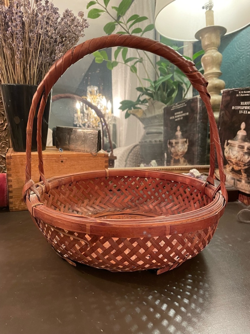 Vintage 1940s Japanese Bamboo Ikebana Brown Basket